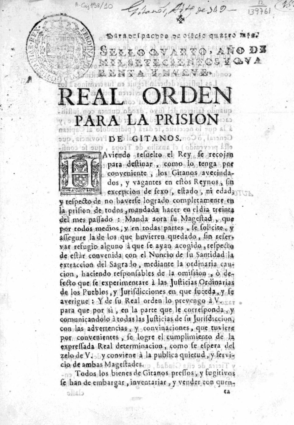 Great Gypsy Round-up in 1749